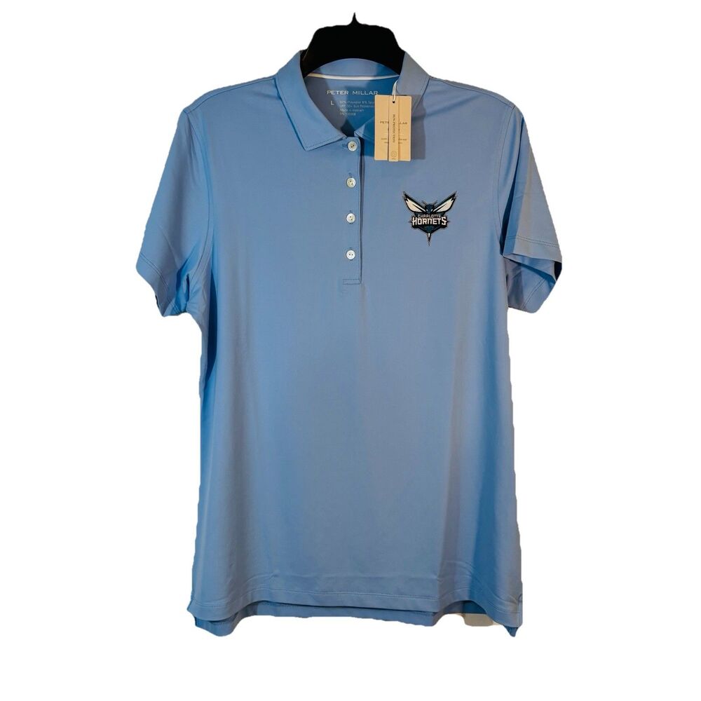 NEW Peter Millar Shirt Womens UPF 50+ Performance Sz L Charlotte Hornets Logo